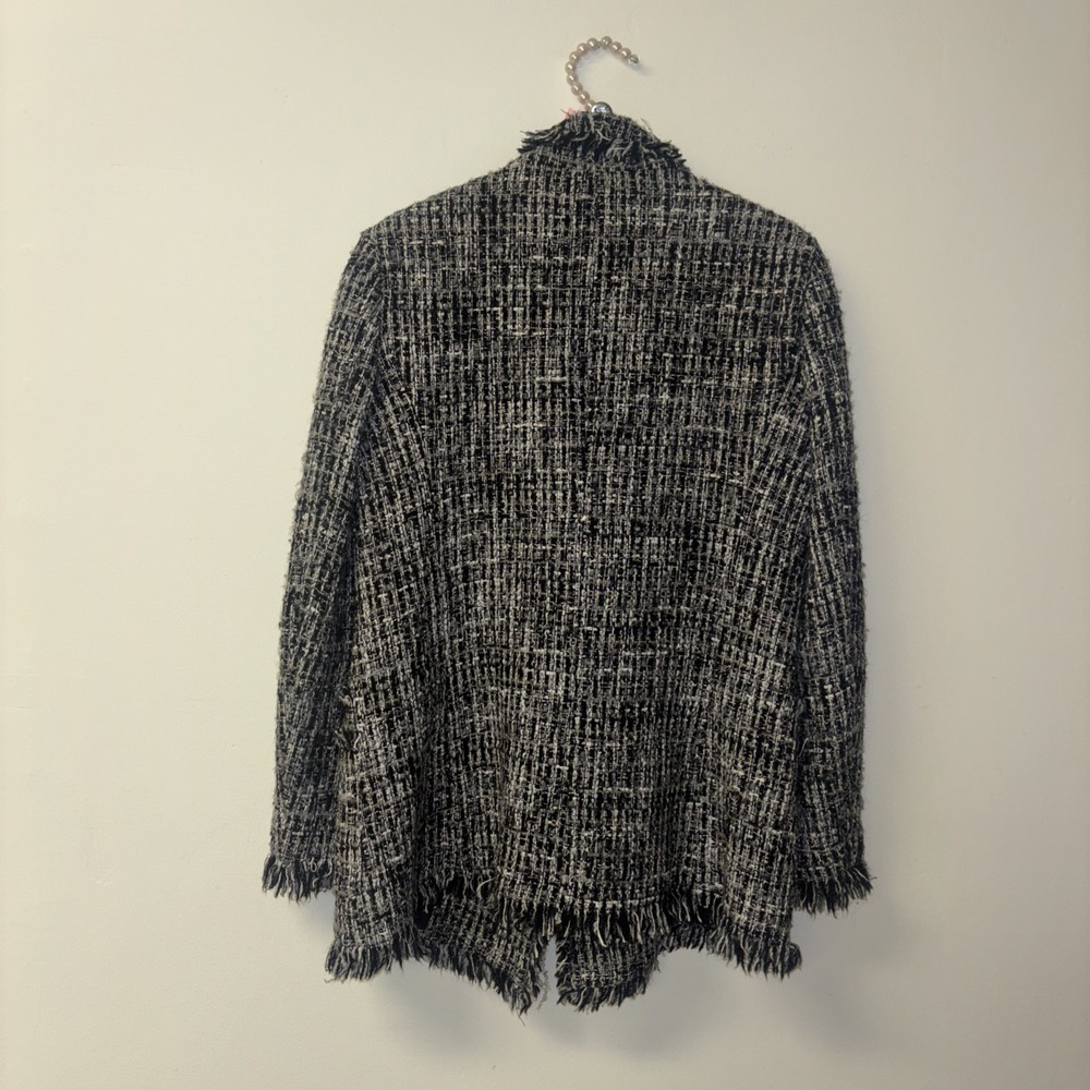 MSGM Milano Black White Tweed Boucle Fringe Blazer Jacket IT 46 US 10 2341MDG03 - Picture 6 of 8